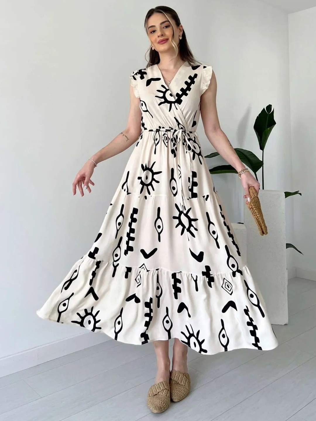 

PIMU Women Print Midi Dress, White