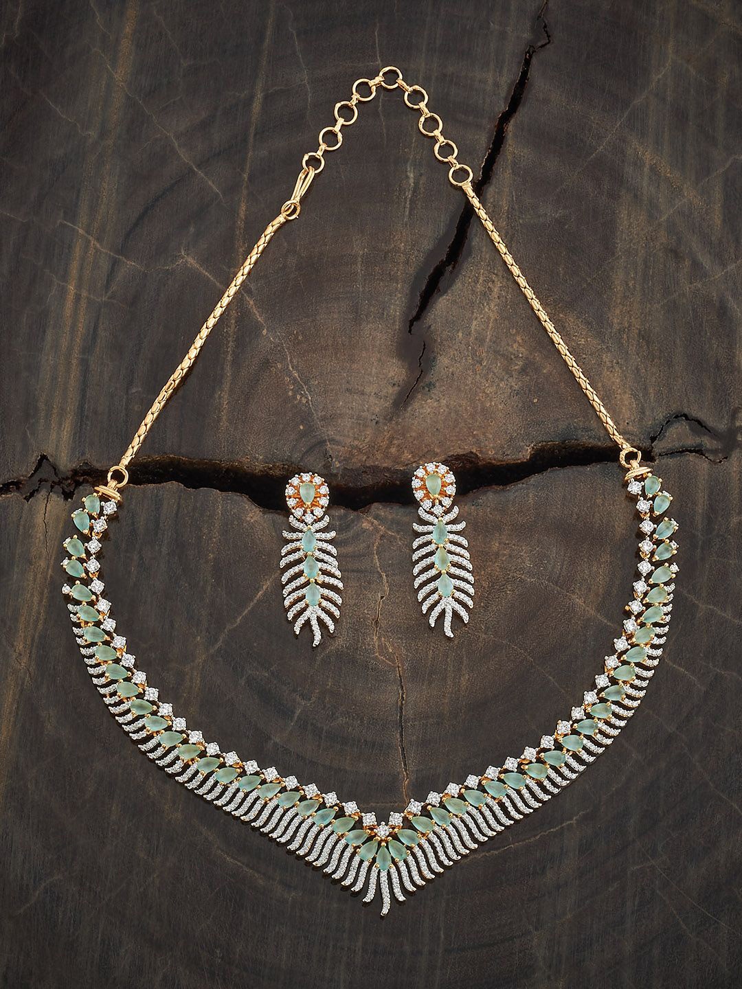 

Kushal's Fashion Jewellery Mint Gold-Plated Zircon Studded Party Jewellery Set