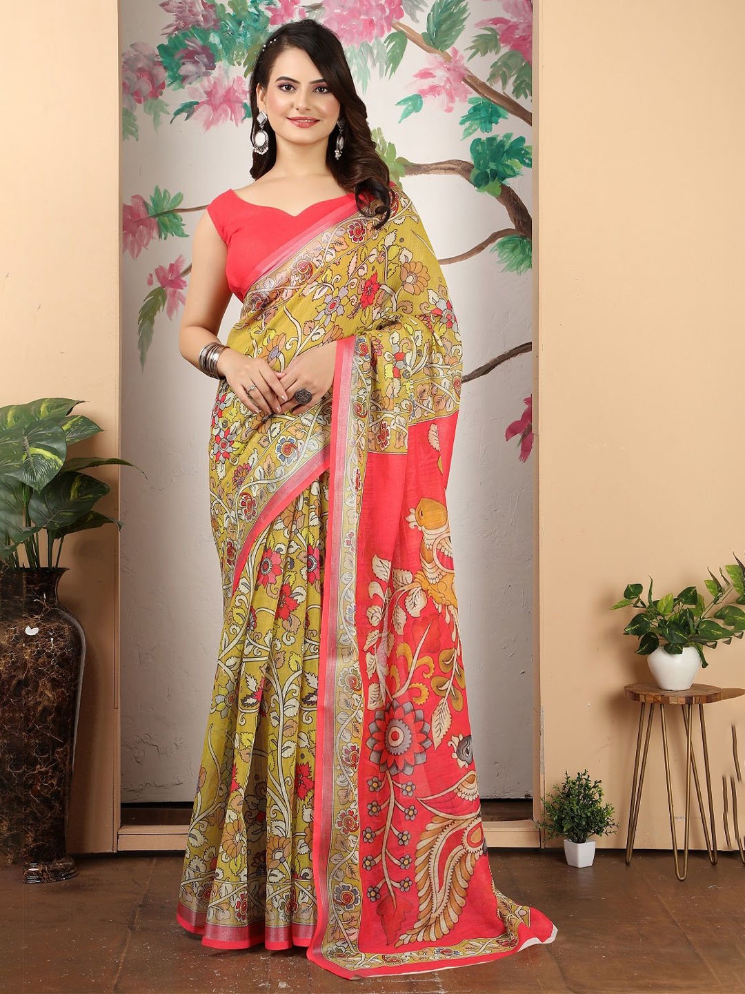 

ORUS Ethnic Motifs Printed Zari Pure Cotton Saree, Mustard