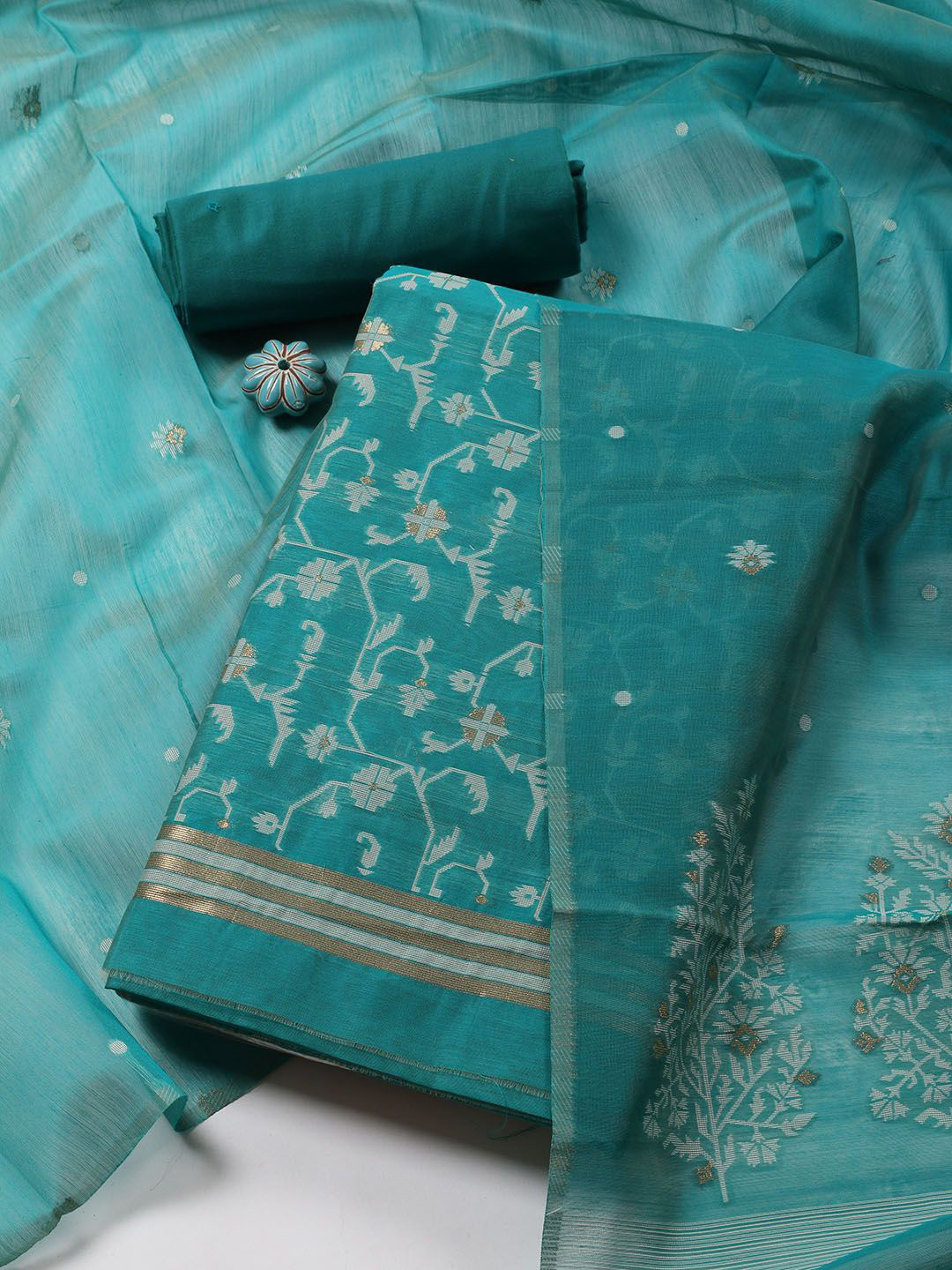 

Meena Bazaar Art Silk Unstitched Dress Material, Green