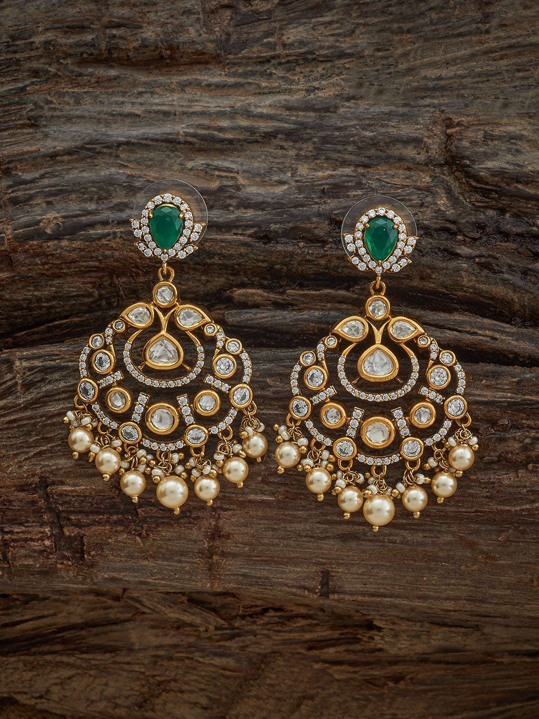 

Kushal's Fashion Jewellery Victorian-Plated Contemporary Kundan Drop Earrings, White