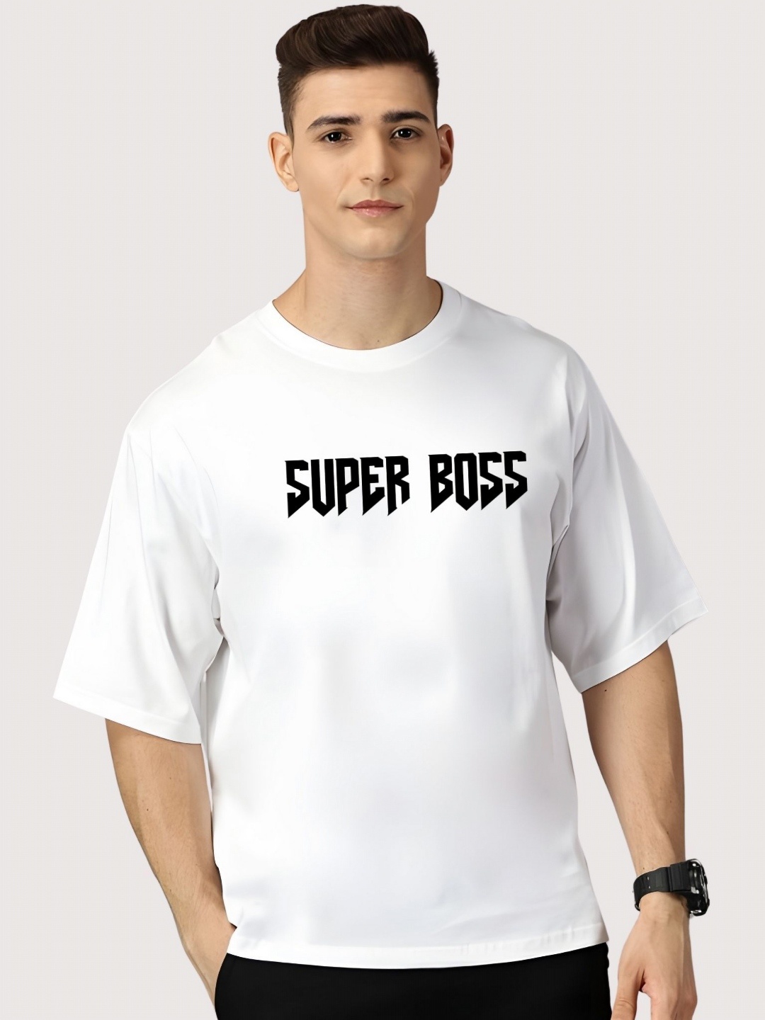 

SZN Men Typography Printed Round Neck Cotton Oversized T-shirt, White