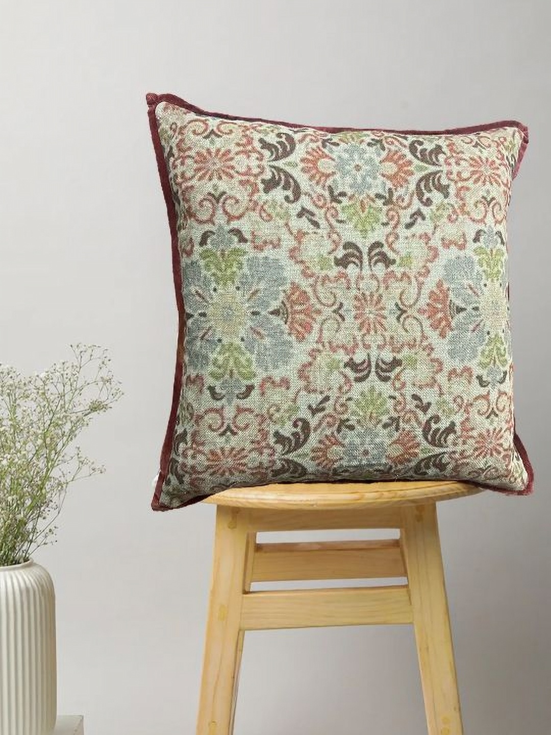 

SAJAVAT Beige & Blue Floral Printed Cotton Square Cushion Covers