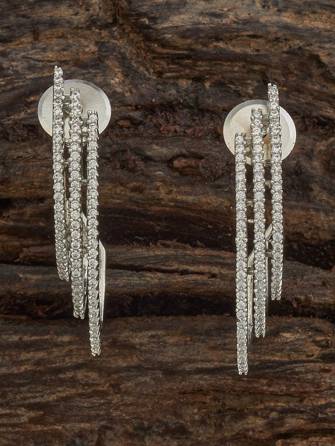

Kushal's Fashion Jewellery Rhodium-Plated Contemporary Zircon Half Hoop Earrings, White