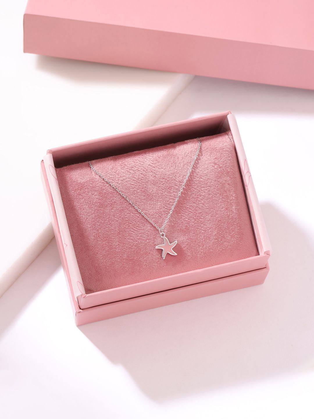 

Kicky And Perky 925 Sterling Silver-Plated Star Shaped Pendant With Chain