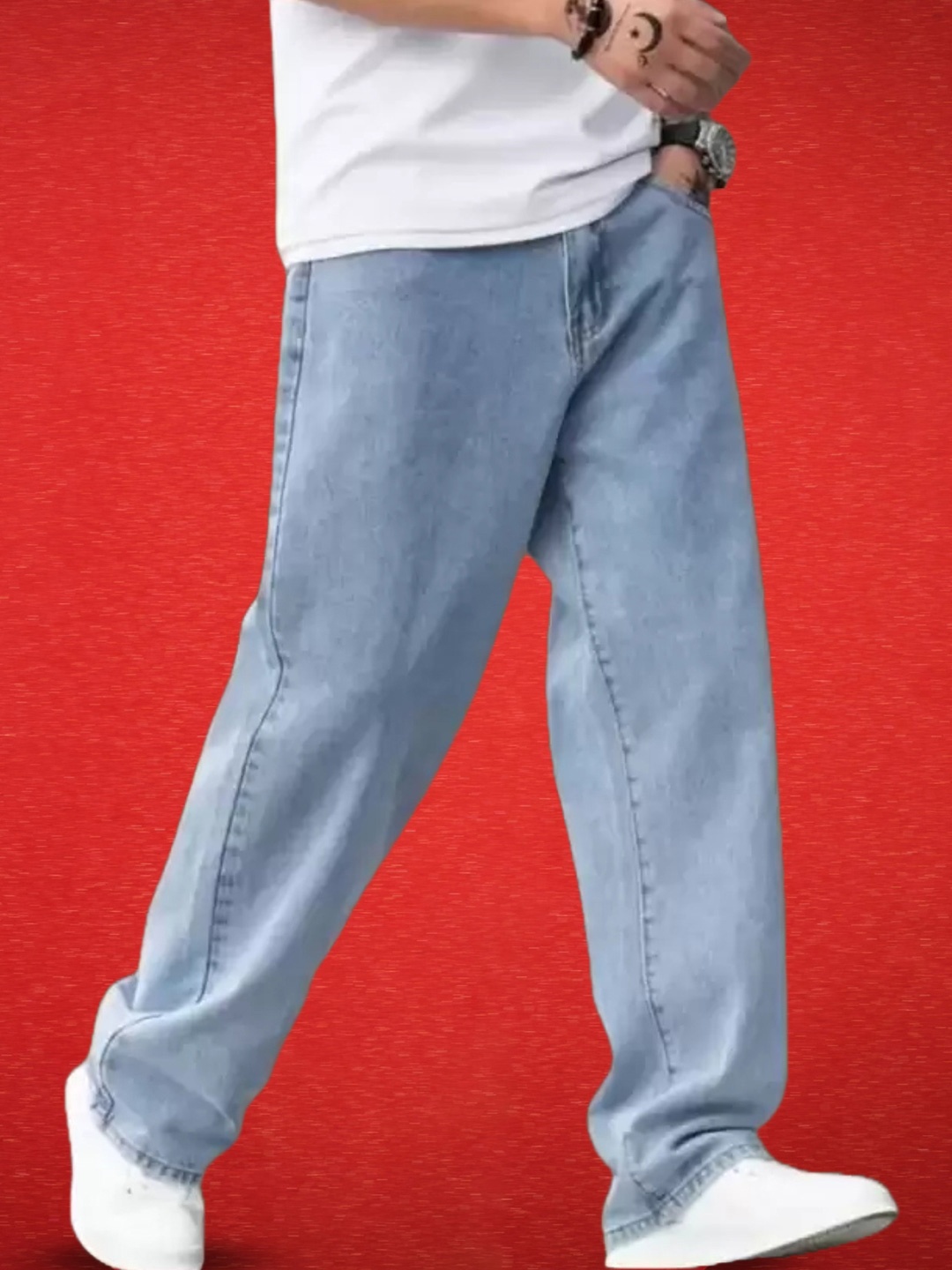 

COMFITS Men Classic Low Distress Heavy Fade Stretchable Jeans, Blue