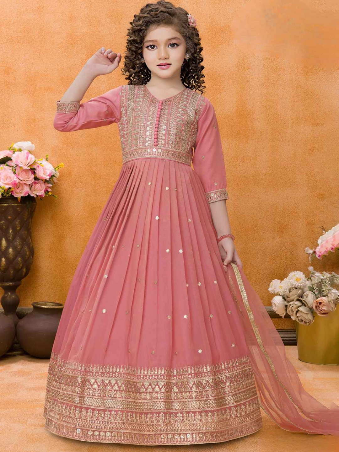 

Lagorii Embellished Embroidered Chiffon Maxi Dress, Pink