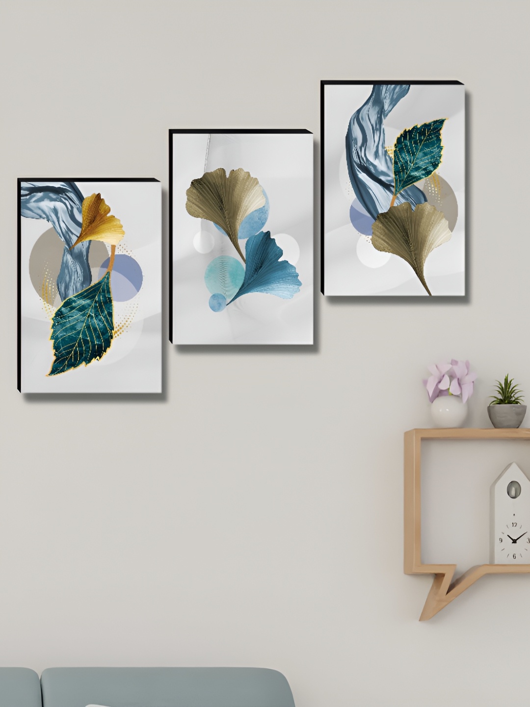 

Myntra Elegant Homes Grey & Beige 3 Pieces Leaves Wall Art