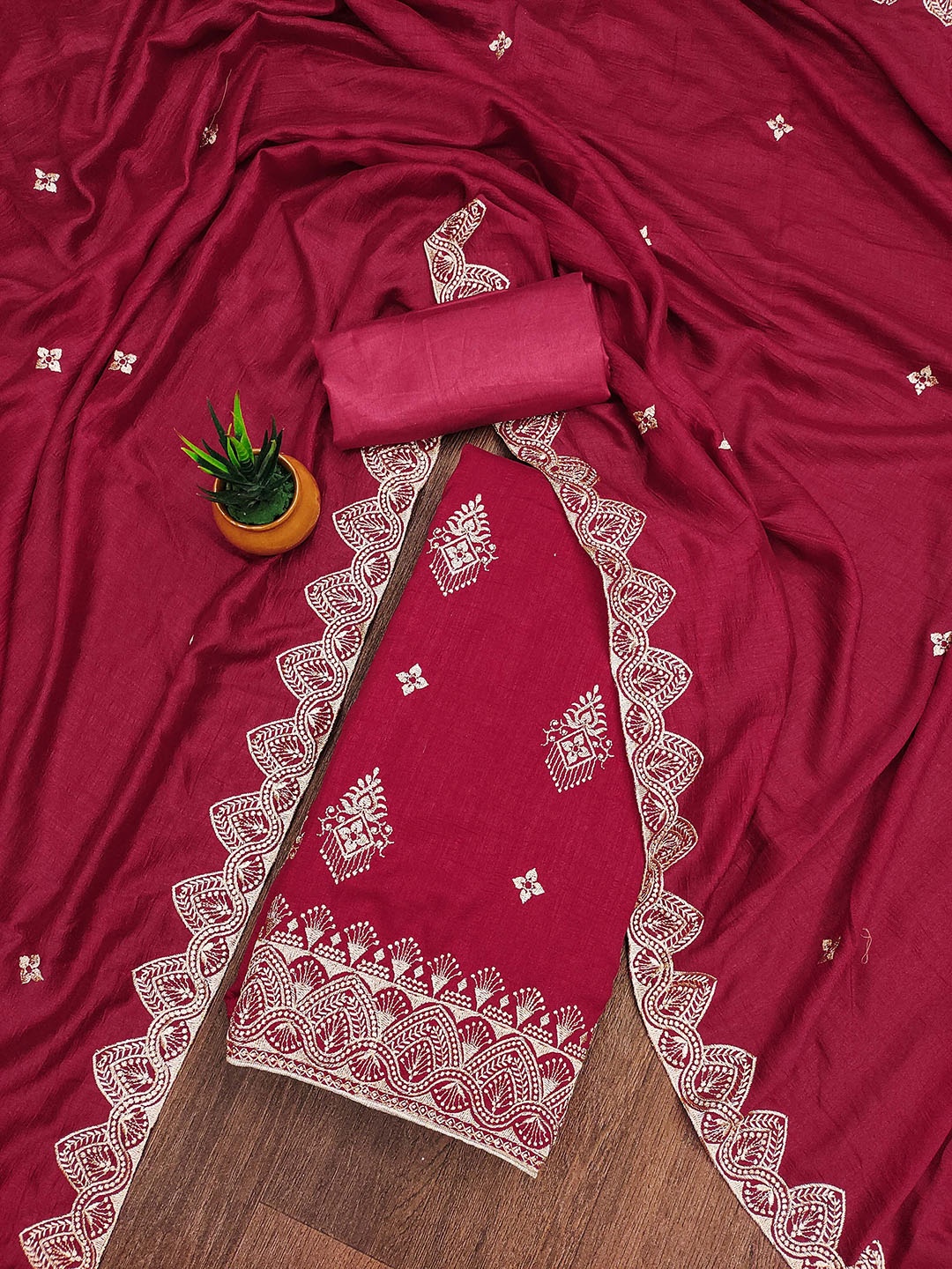 

SHADOW & SAINING Embroidered Unstitched Dress Material, Pink