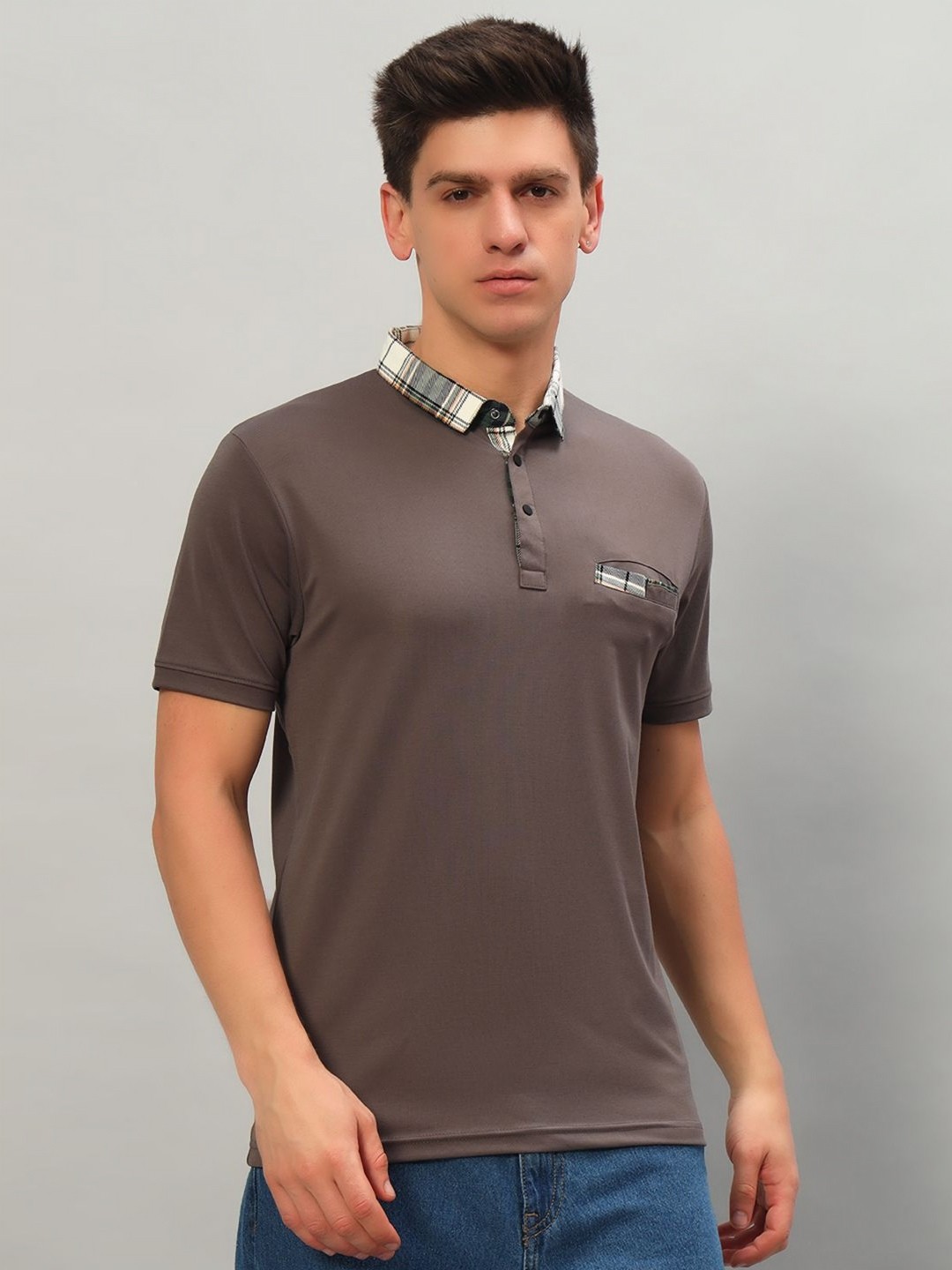 

PROFY Men Solid Polo Collar Cotton T-shirt, Brown