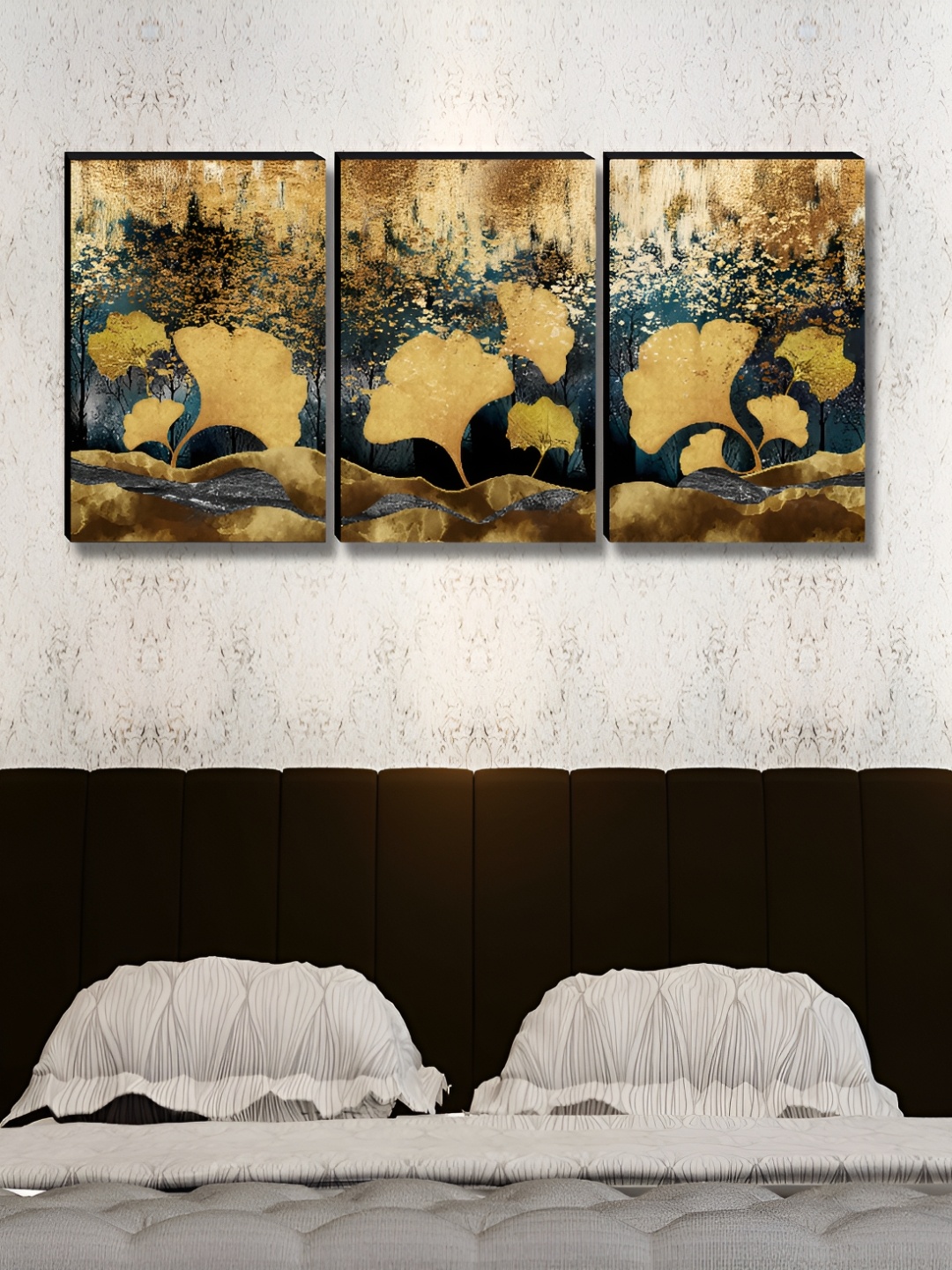 

Myntra Elegant Homes Gold-Toned & Grey 3 Piece Abstract Printed Wall Arts