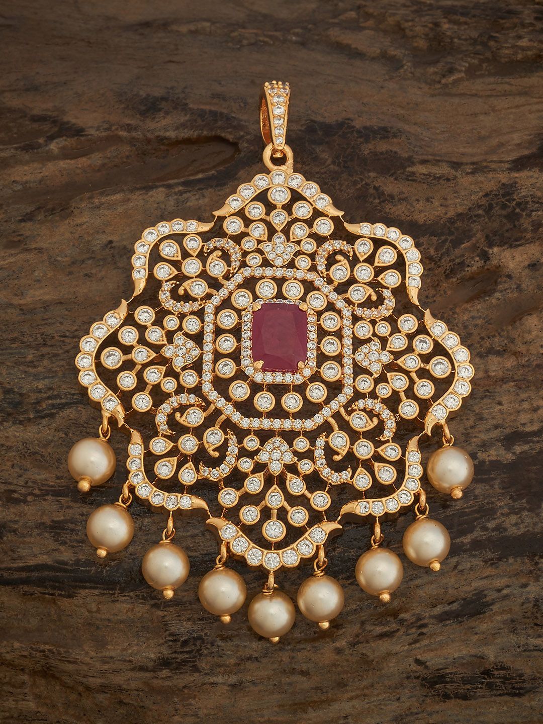 

Kushal's Fashion Jewellery Gold-Plated Zircon Studded & Beaded Contemporary Pendant