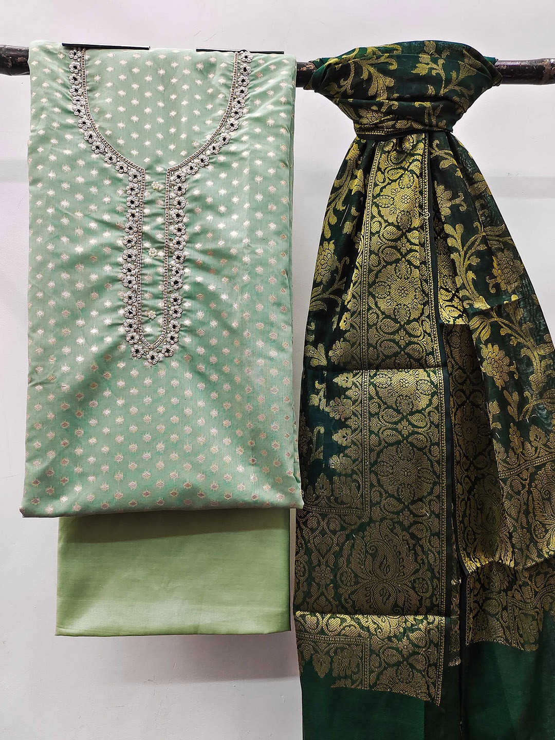 

SHADOW & SAINING Woven Design Semi-Stitched Dress Material, Green