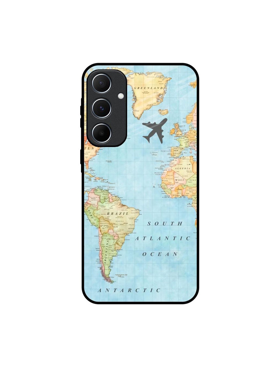 

QRIOH Travel Map Samsung Galaxy A55 5G Impact Resistant Back Case, Blue