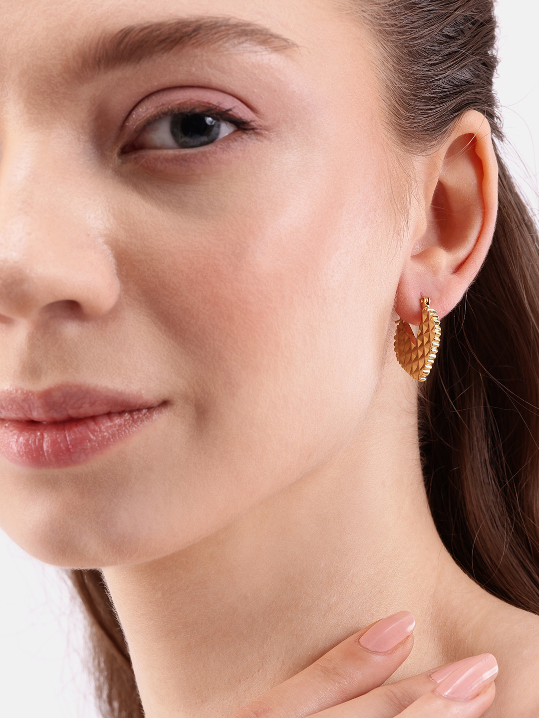 

DressBerry Heart Shaped Textured Drop Earrings, Gold