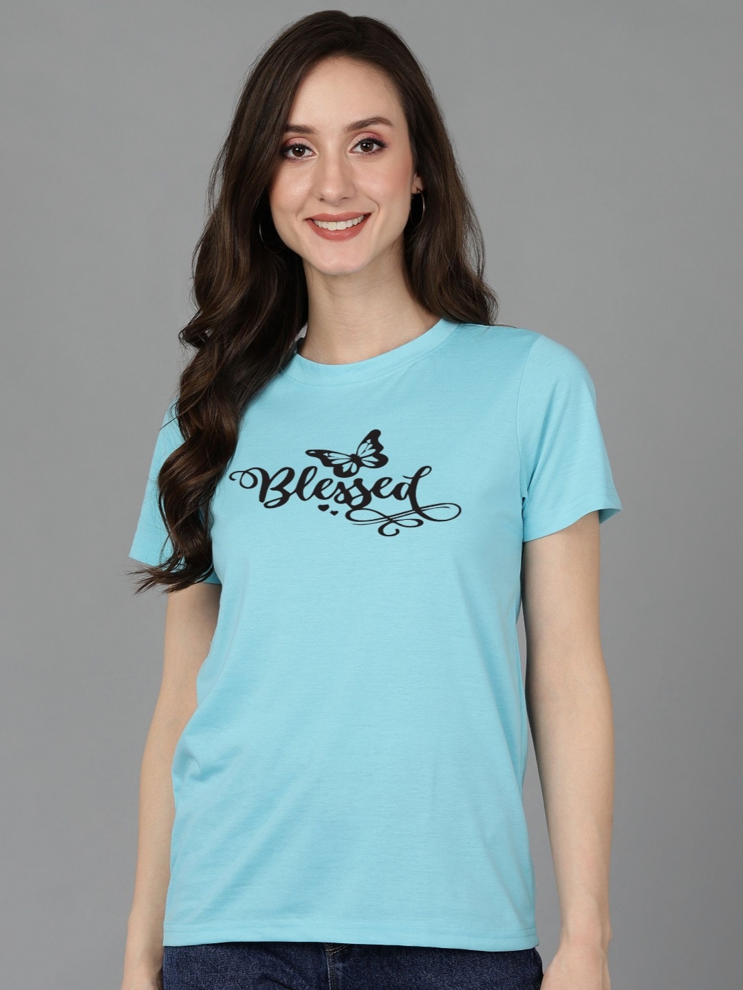 

Adyavastram Blessed Typography Round Neck Cotton T-shirt, Blue