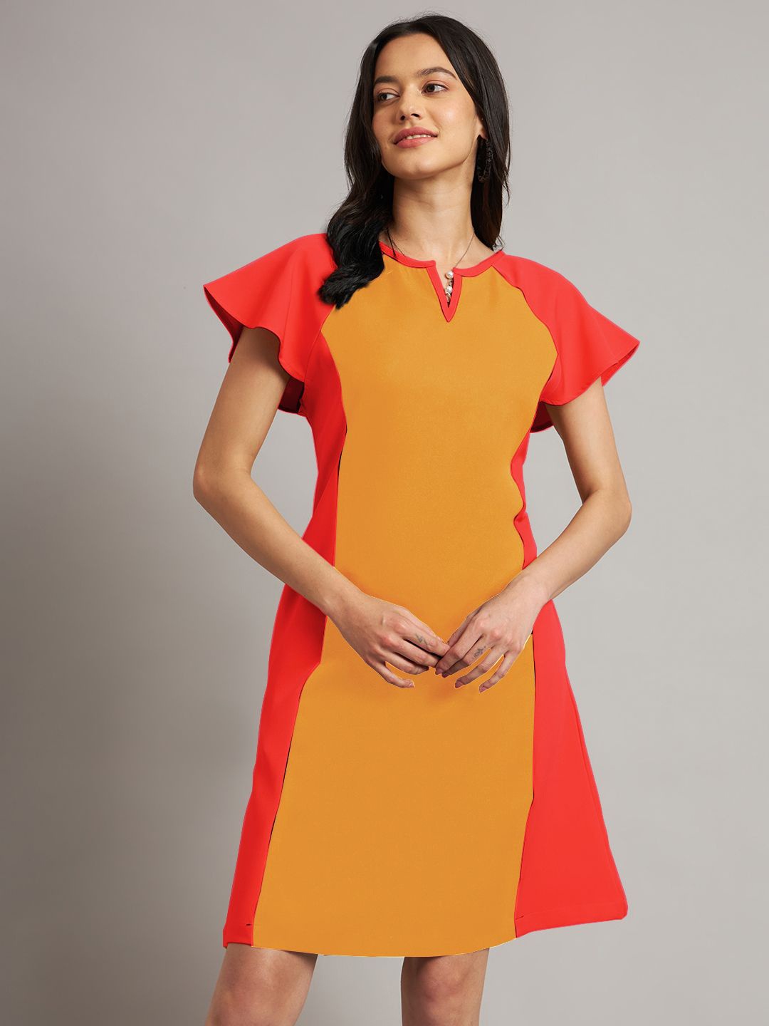 

BRINNS Women Colourblocked A-line Dress, Orange
