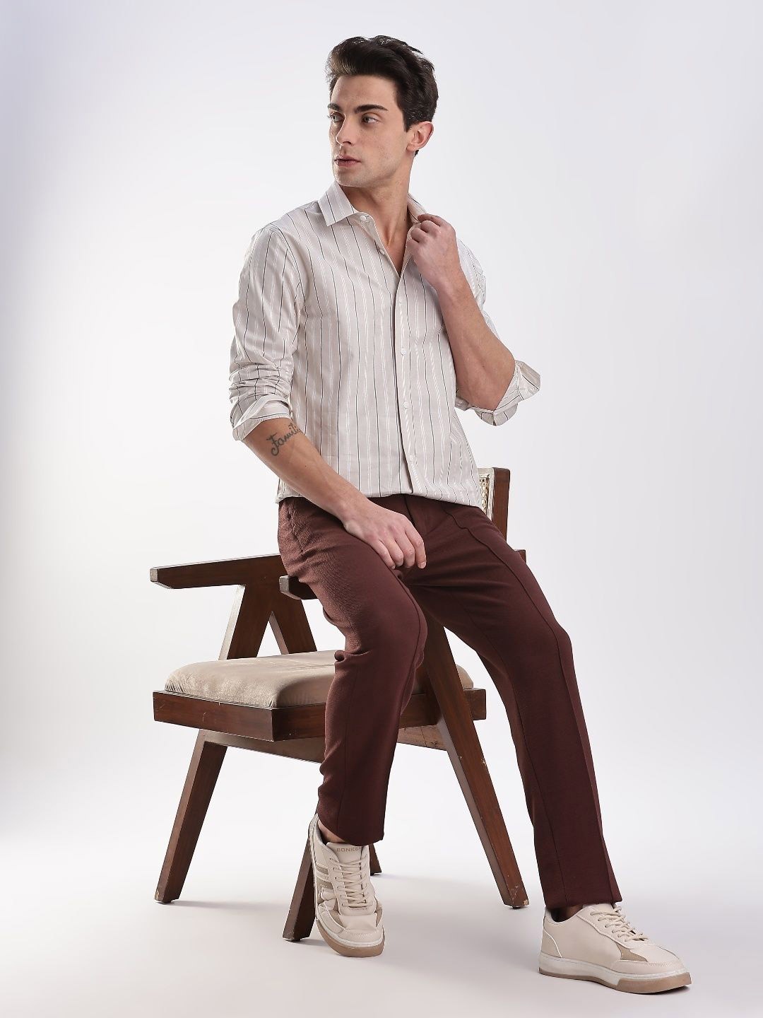 

Calvin Klein Jeans Cotton Slim Fit Opaque Striped Casual Shirt, Beige