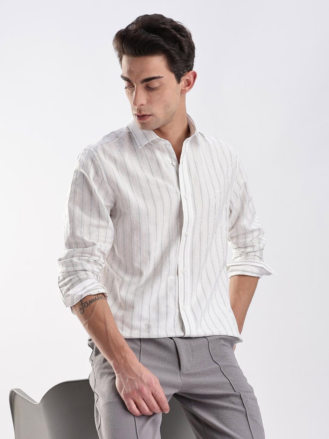 

Calvin Klein Jeans Cotton Opaque Striped Casual Shirt, White