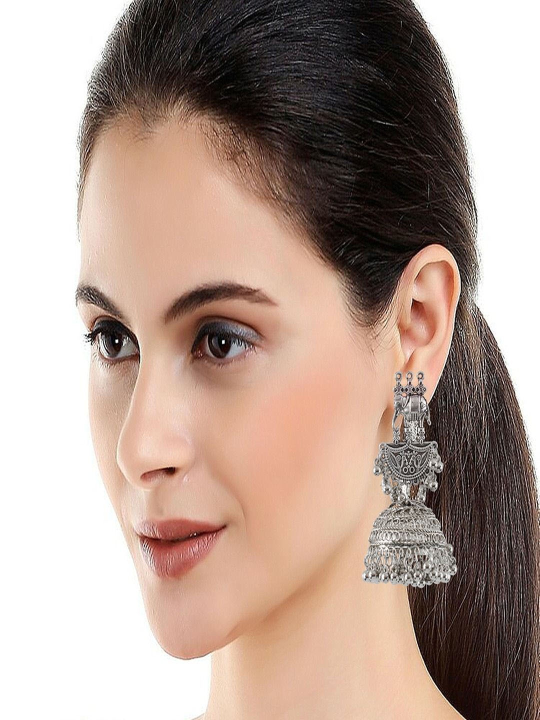 

Sangria Silver-Plated Dome Shaped Oxidized Banjara Jhumkas