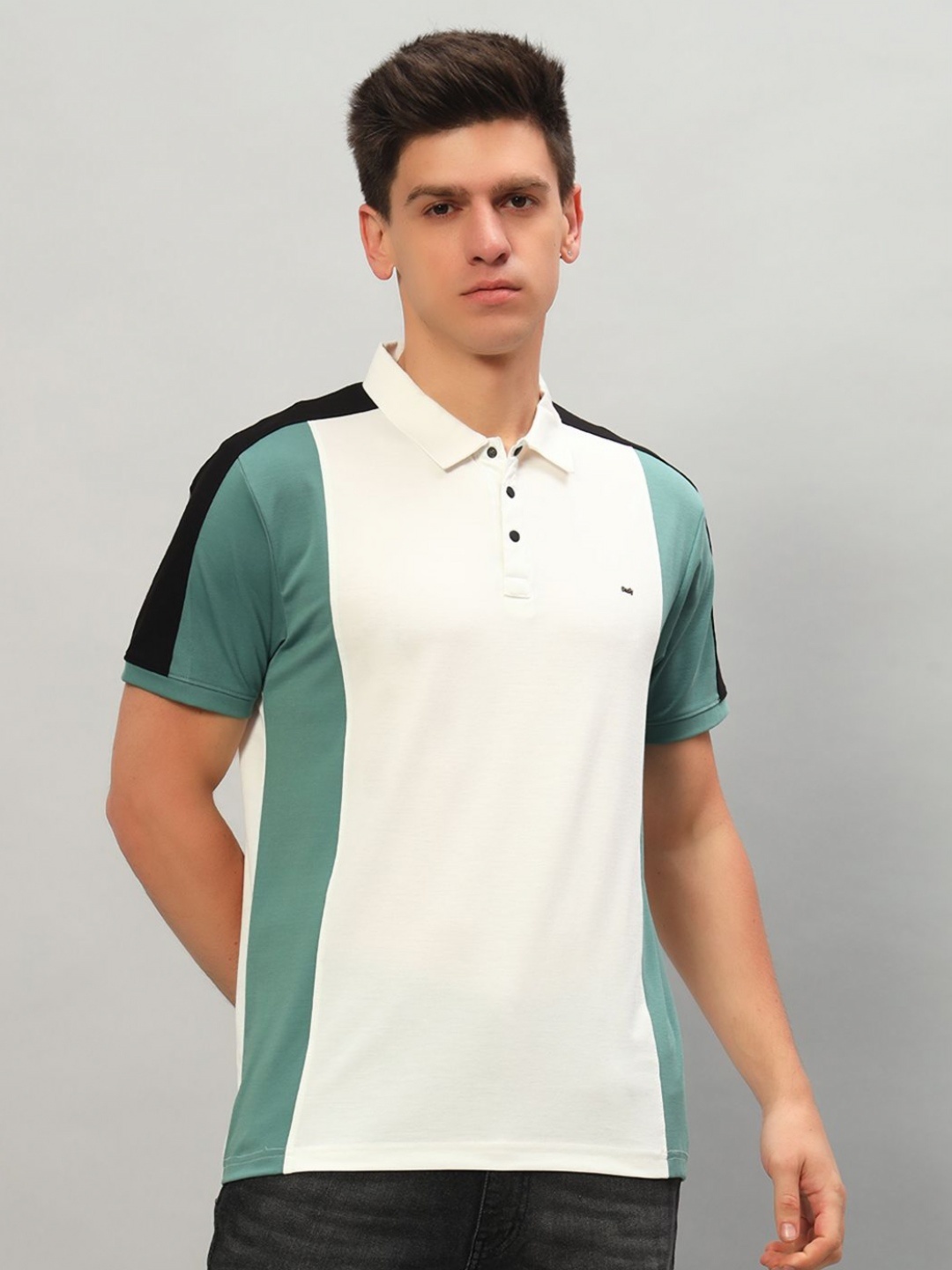 

PROFY Men Colourblocked Polo Collar Cotton T-shirt, White