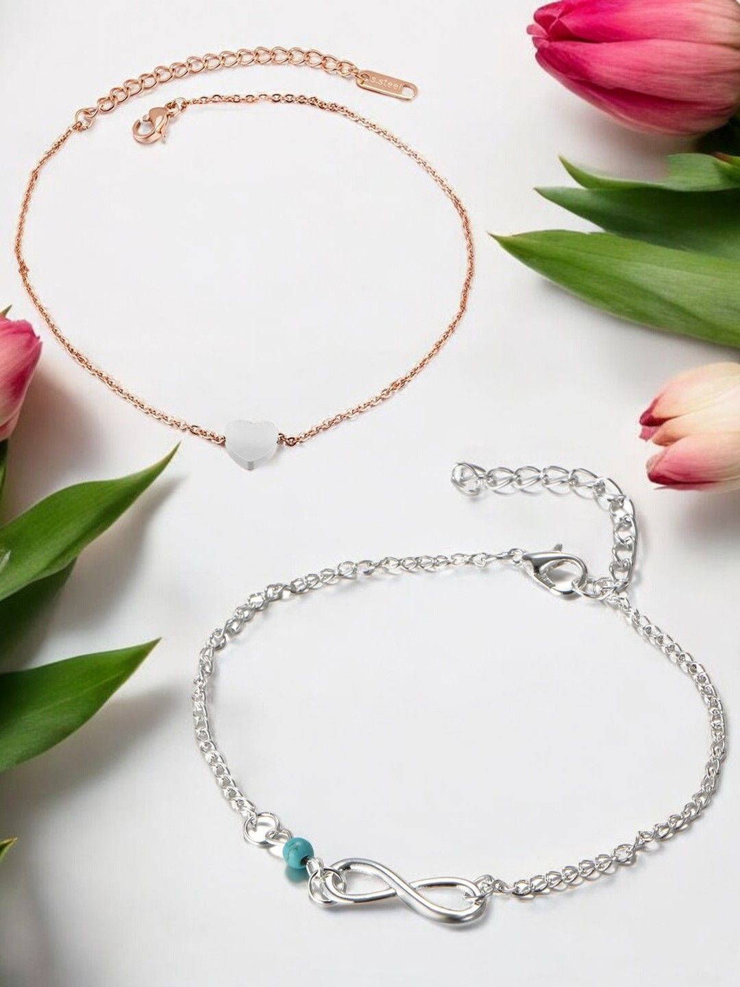 

DressBerry Set of 2 Artificial Beads Beaded Anklets, Gold