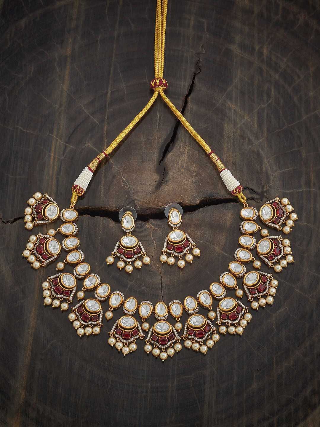 

Kushal's Fashion Jewellery Victorian-Plated Ruby & Kundan Studded Ethnic Jewellery Set, Gold