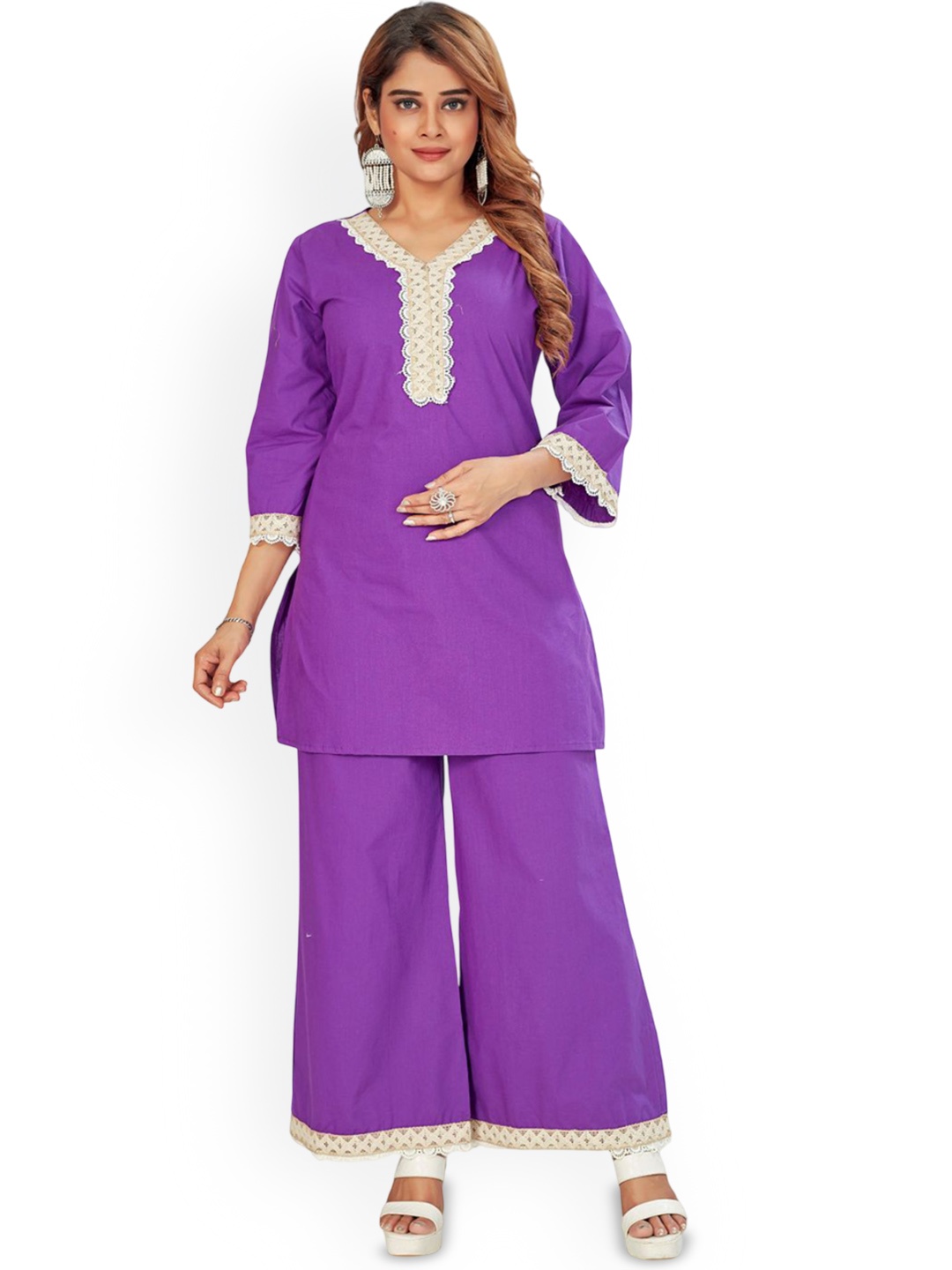

Amchoor Embroidered Pure Cotton Tunic & Trousers, Purple