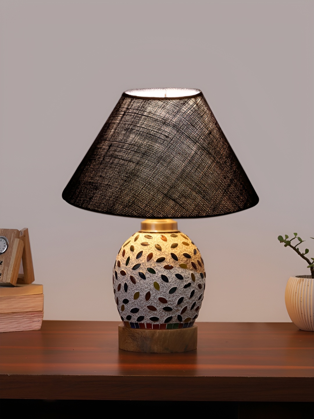 

Devansh Blue & White Printed Frustum Shaped Wooden Table Lamp