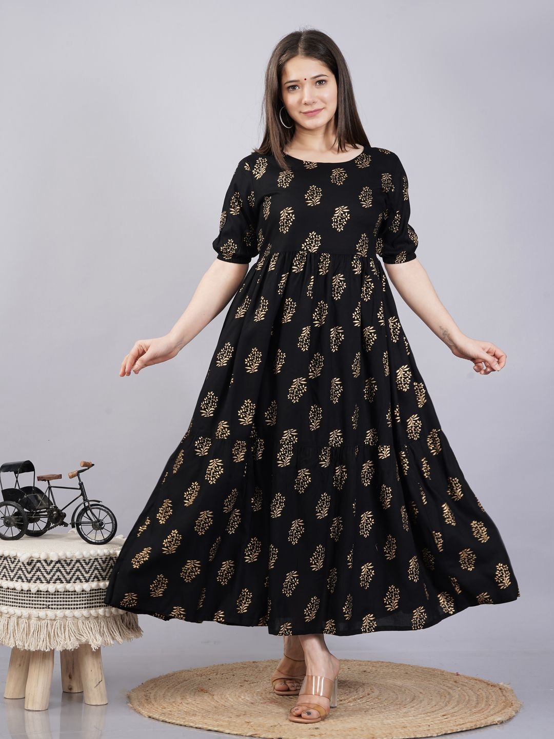 

Malia Women Floral Print Fit & Flare Maxi Dress, Black