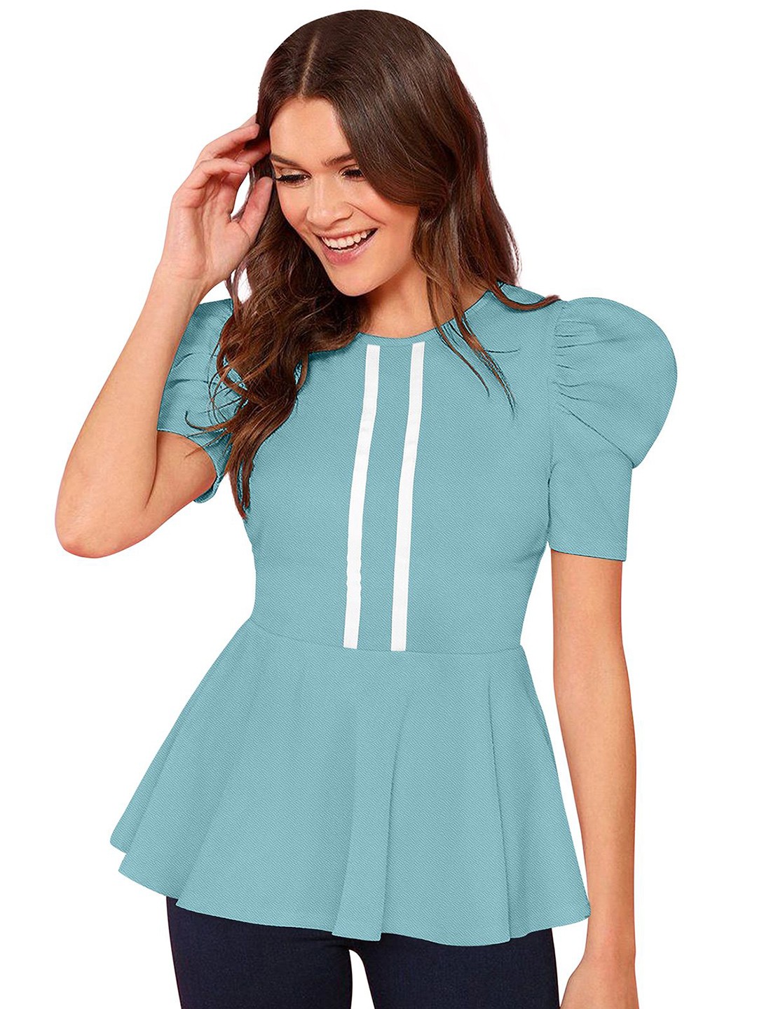 

S.K.C Solid Puff Sleeves Top, Sea green