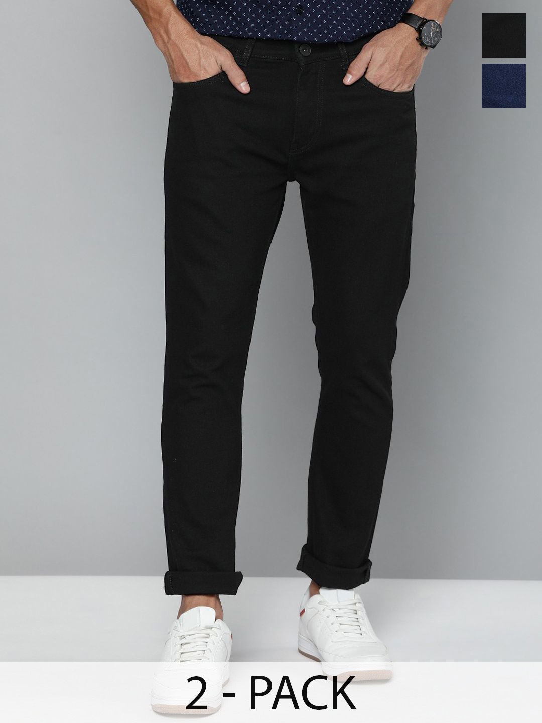 

CLUBROCKS Men Jean Pack of 2 Regular Fit Mid-Rise Clean Look Stretchable Jeans, Black