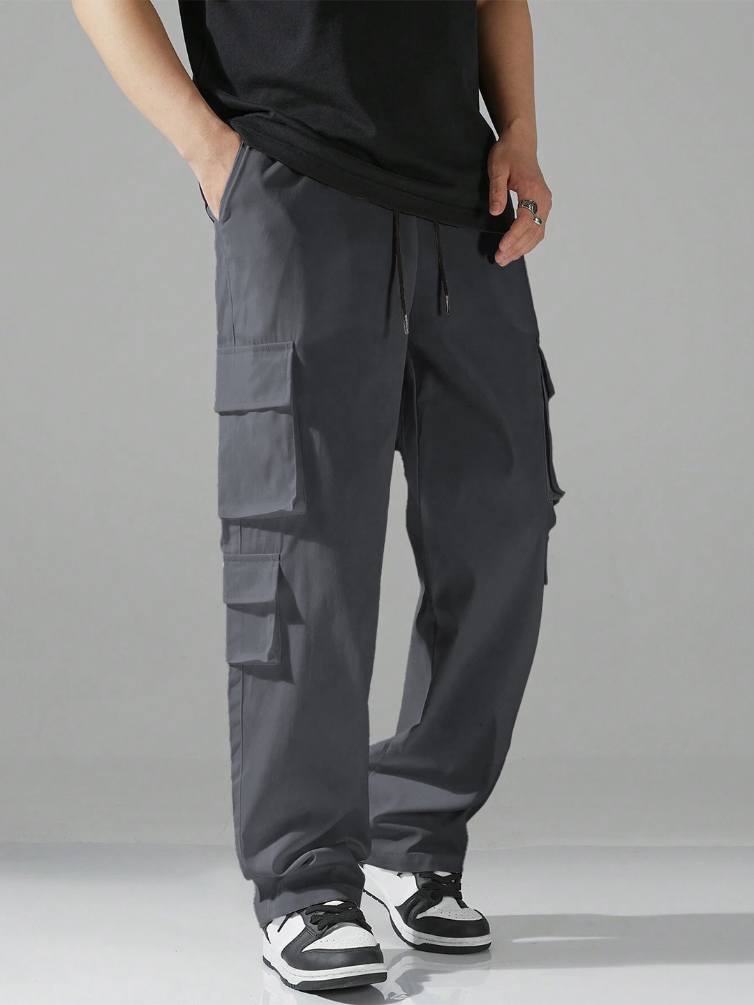 

BAESD Men Cotton Relaxed Cargos Trousers, Grey