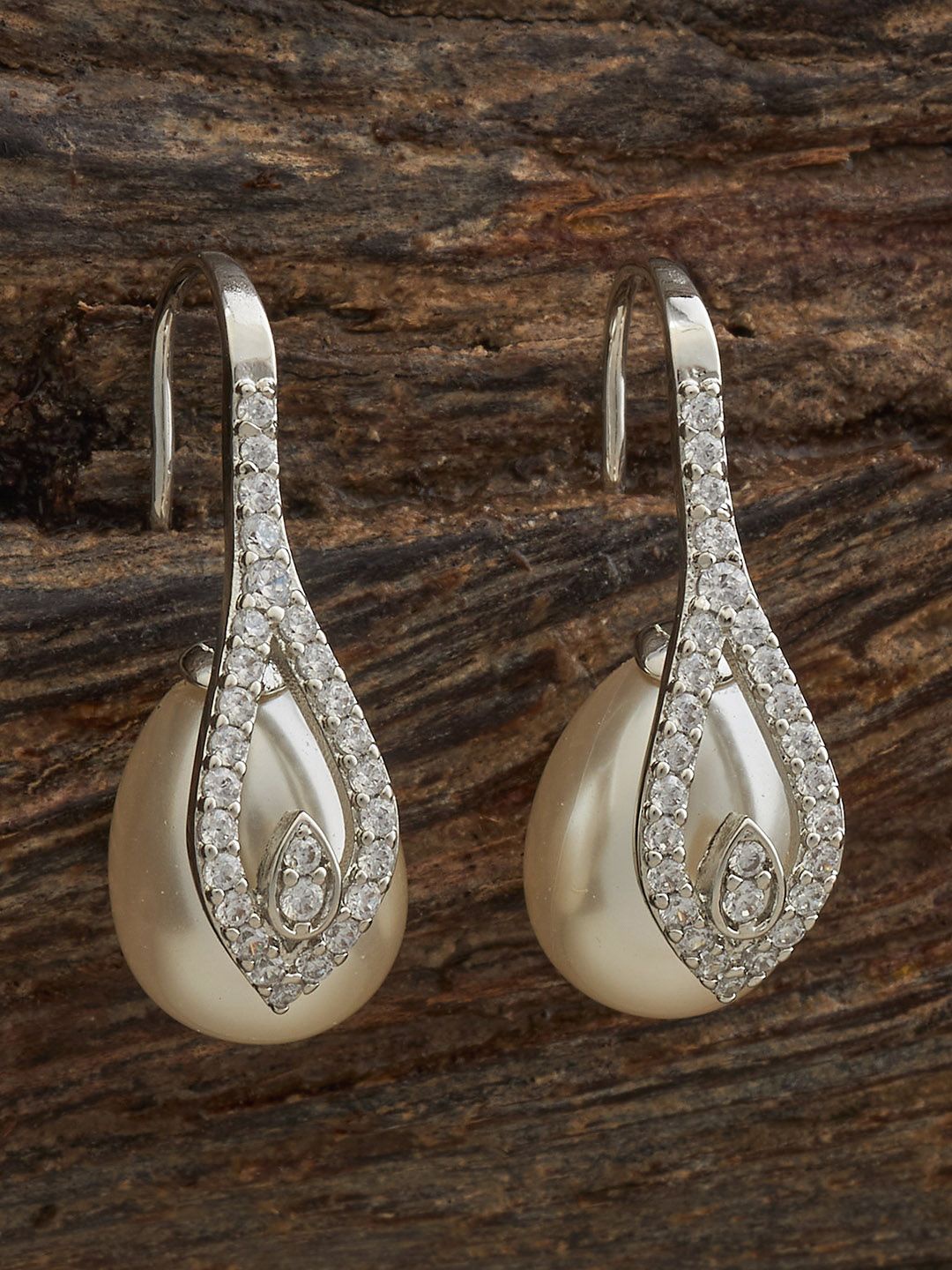 

Kushal's Fashion Jewellery Rhodium-Plated Contemporary Zircon Drop Earrings, White