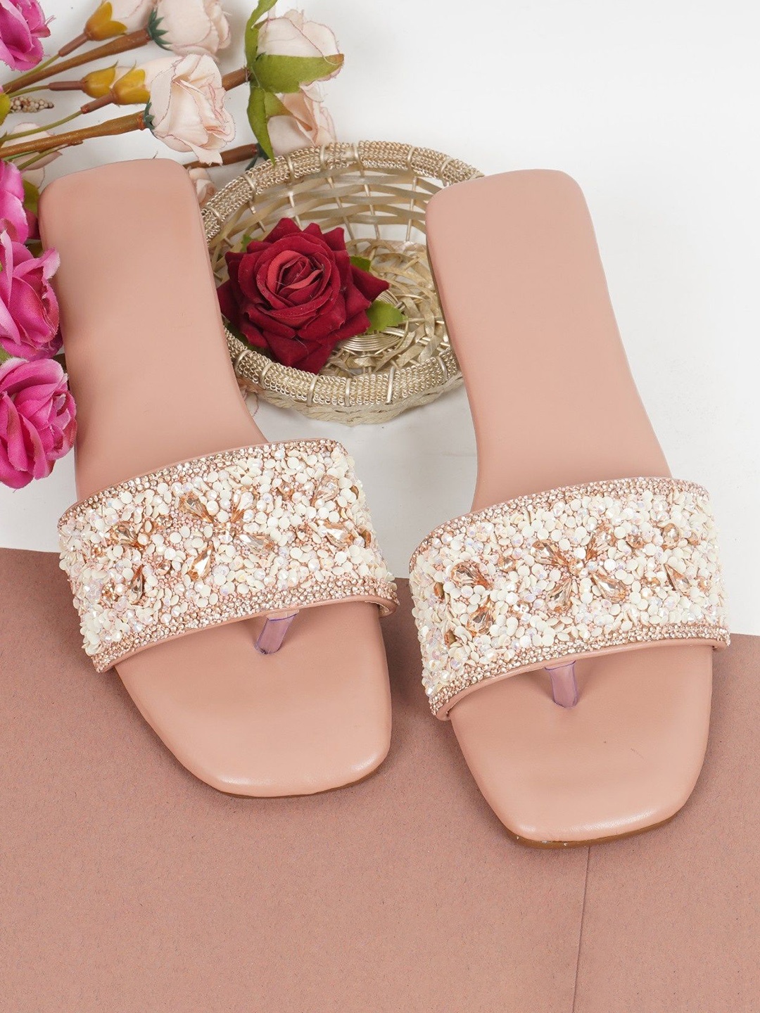 

Piyari Women Embellished Open Toe Flats, Pink