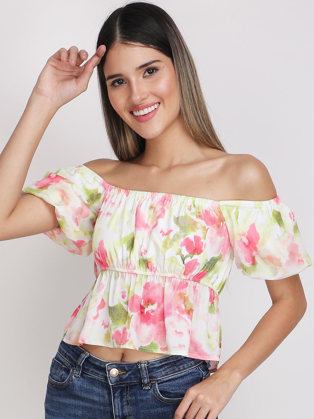 

JAKANARY Women Floral print Off-Shoulder Crop Top, Multi