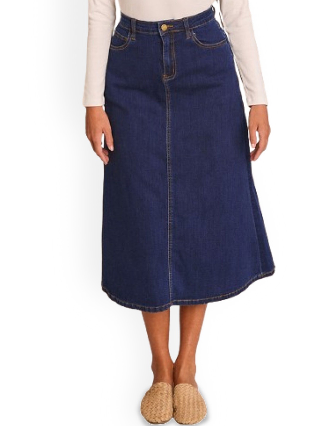 

Tripursundari Fashion Dyed Buttoned A-Line Maxi Skirt, Navy blue