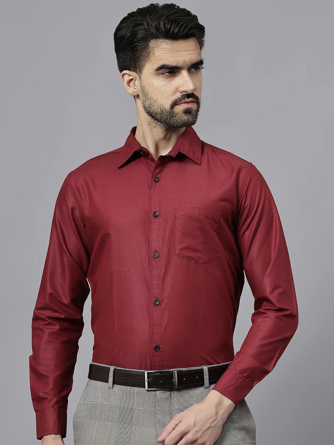 

Vida Loca India Slim Fit Spread Collar Formal Shirt, Maroon