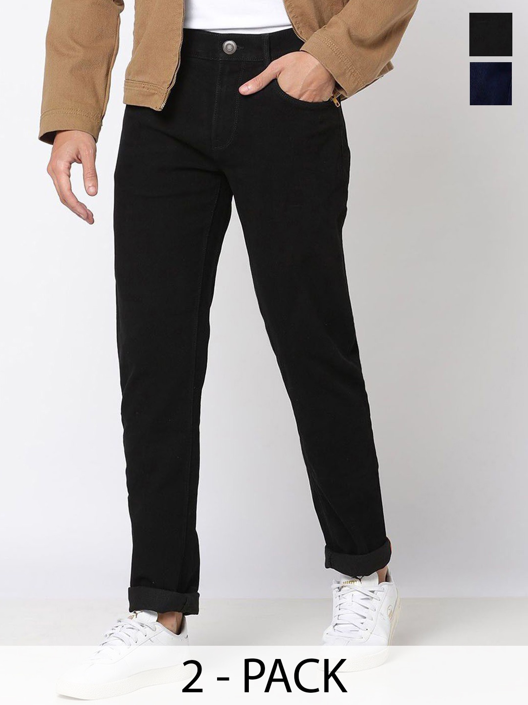 

CLUBROCKS Men Pack of 2 Mid-Rise Stretchable Jeans, Black