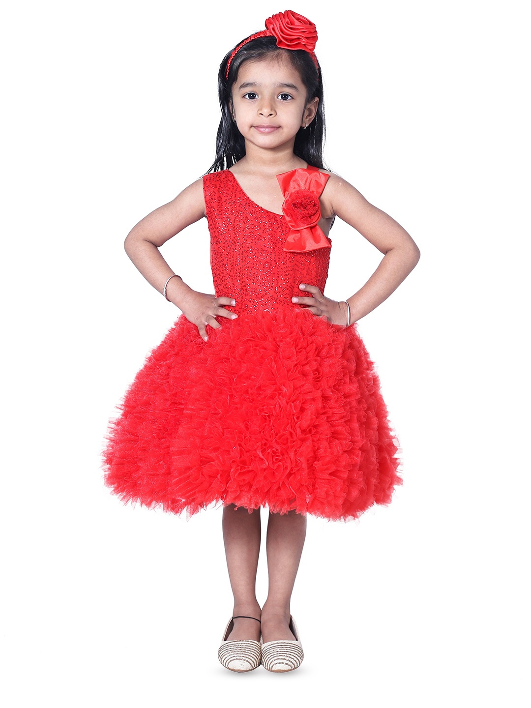 

Wow Princess Girls Embellished Net Fit and Flare Dress, Red