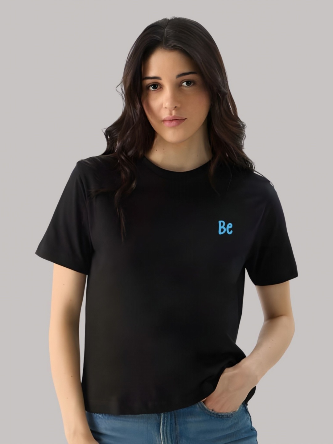

SZN Women Typography Printed Round Neck Cotton T-shirt, Black