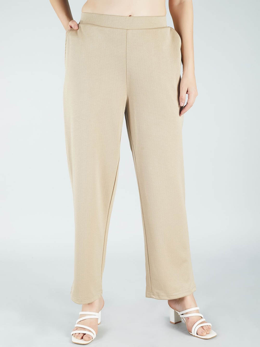 

HJ HASASI Women Relaxed Straight Leg Straight Fit High-Rise Parallel Trousers, Cream