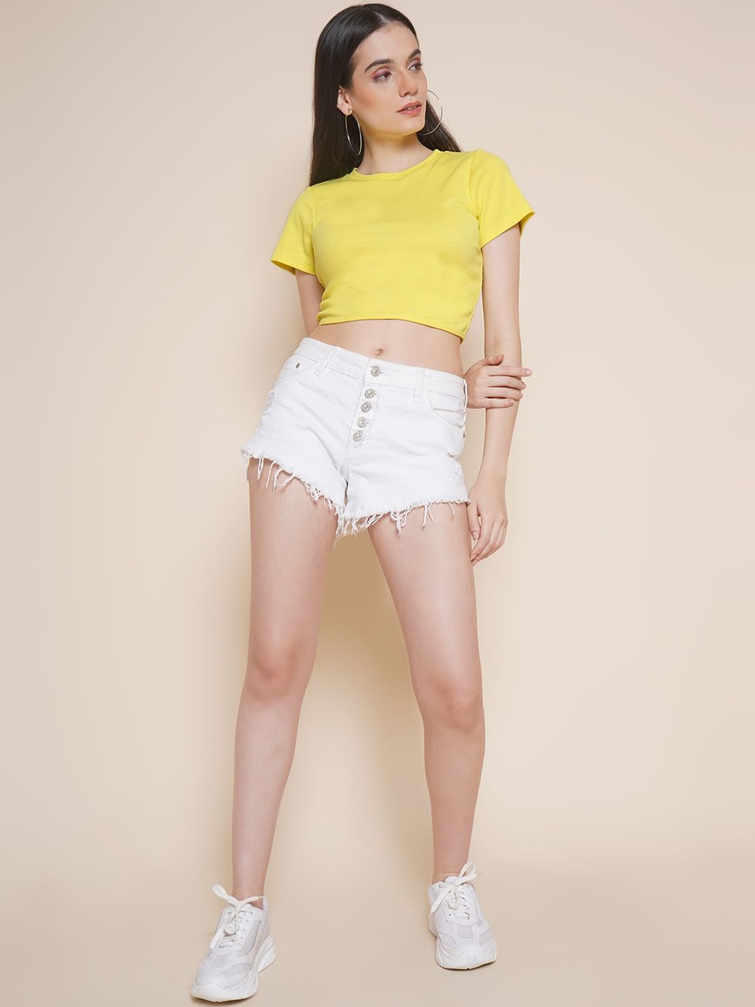 

JAKANARY Women Cotton Crop Fitted Top, Yellow