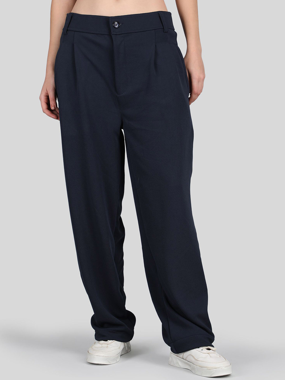 

Raxedo Women Pleated Relaxed Fit Korean Pants Korean Trousers, Navy blue