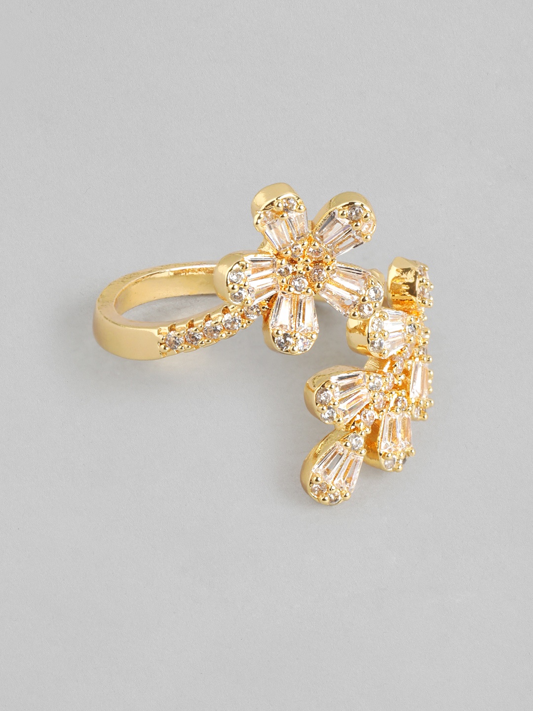 

DressBerry Women Stone-Studded Floral-Shaped Adjustable Finger Ring, Gold