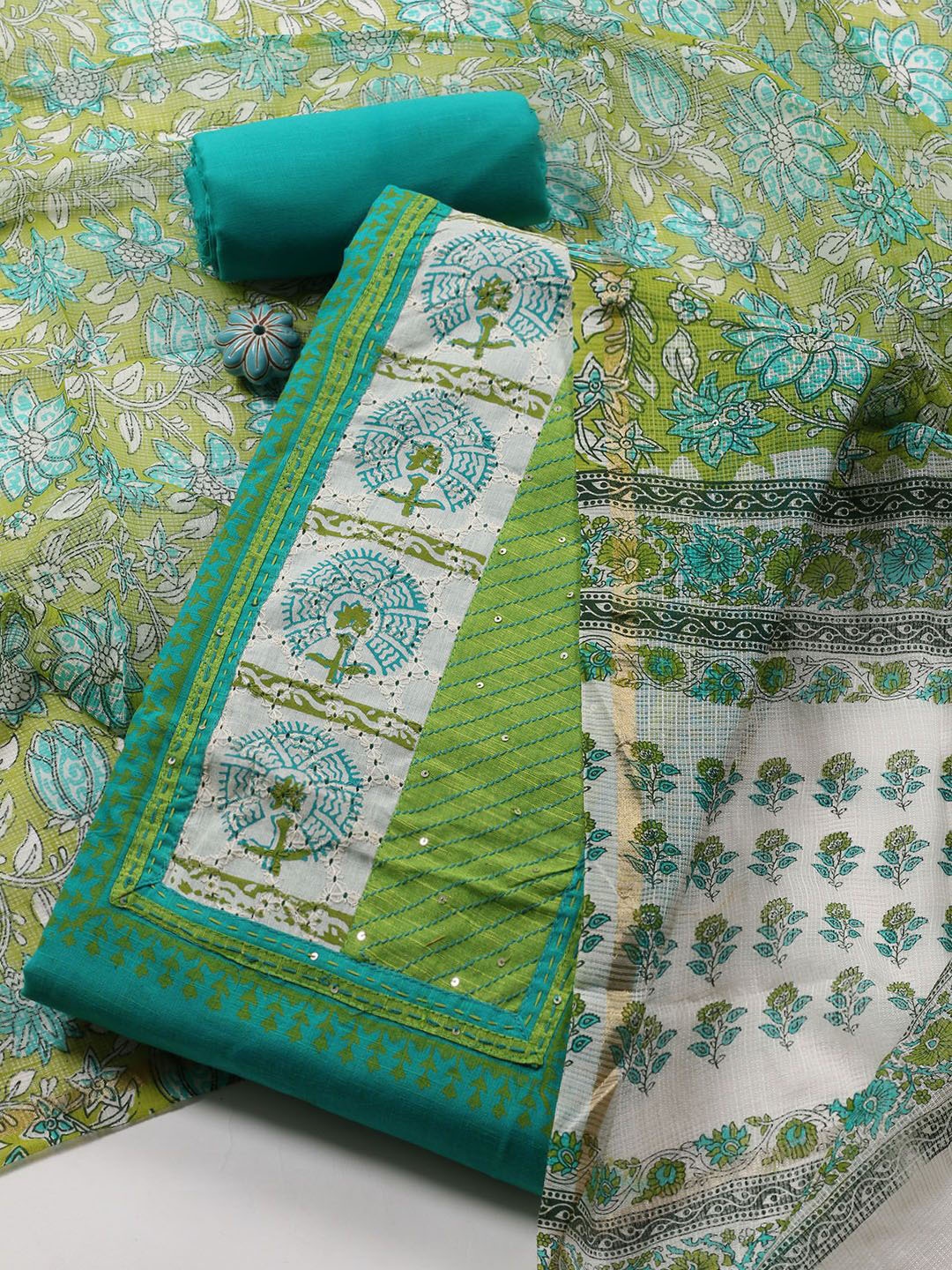 

Meena Bazaar Floral Printed Unstitched Dress Material, Blue