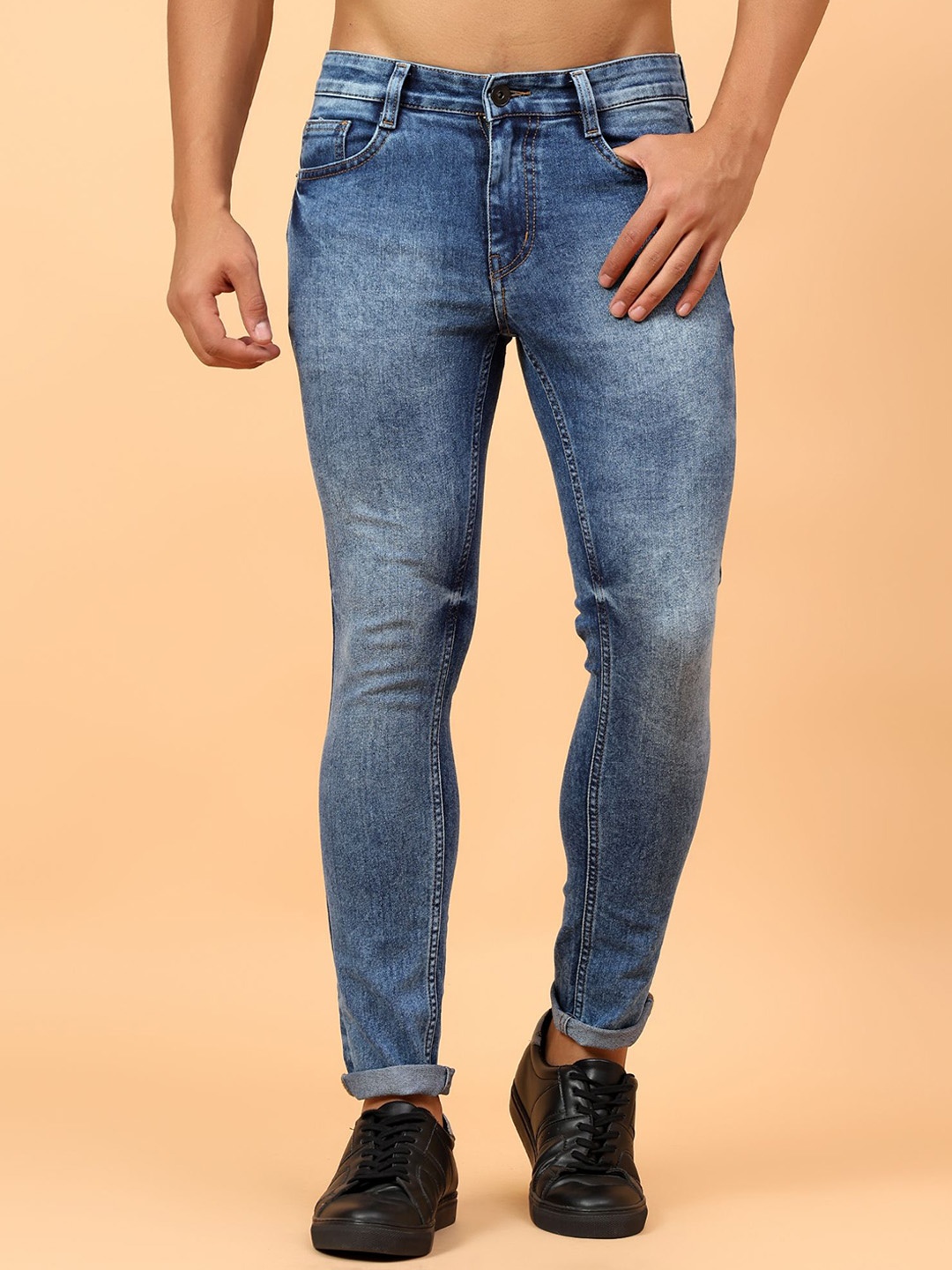 

MEGHZ Men Cotton Slim Fit Heavy Fade Jeans, Blue