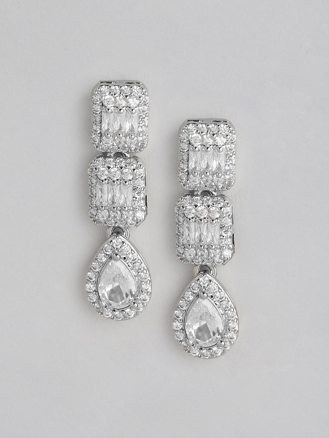 

DressBerry Contemporary Stone Studded Drop Earrings, Silver