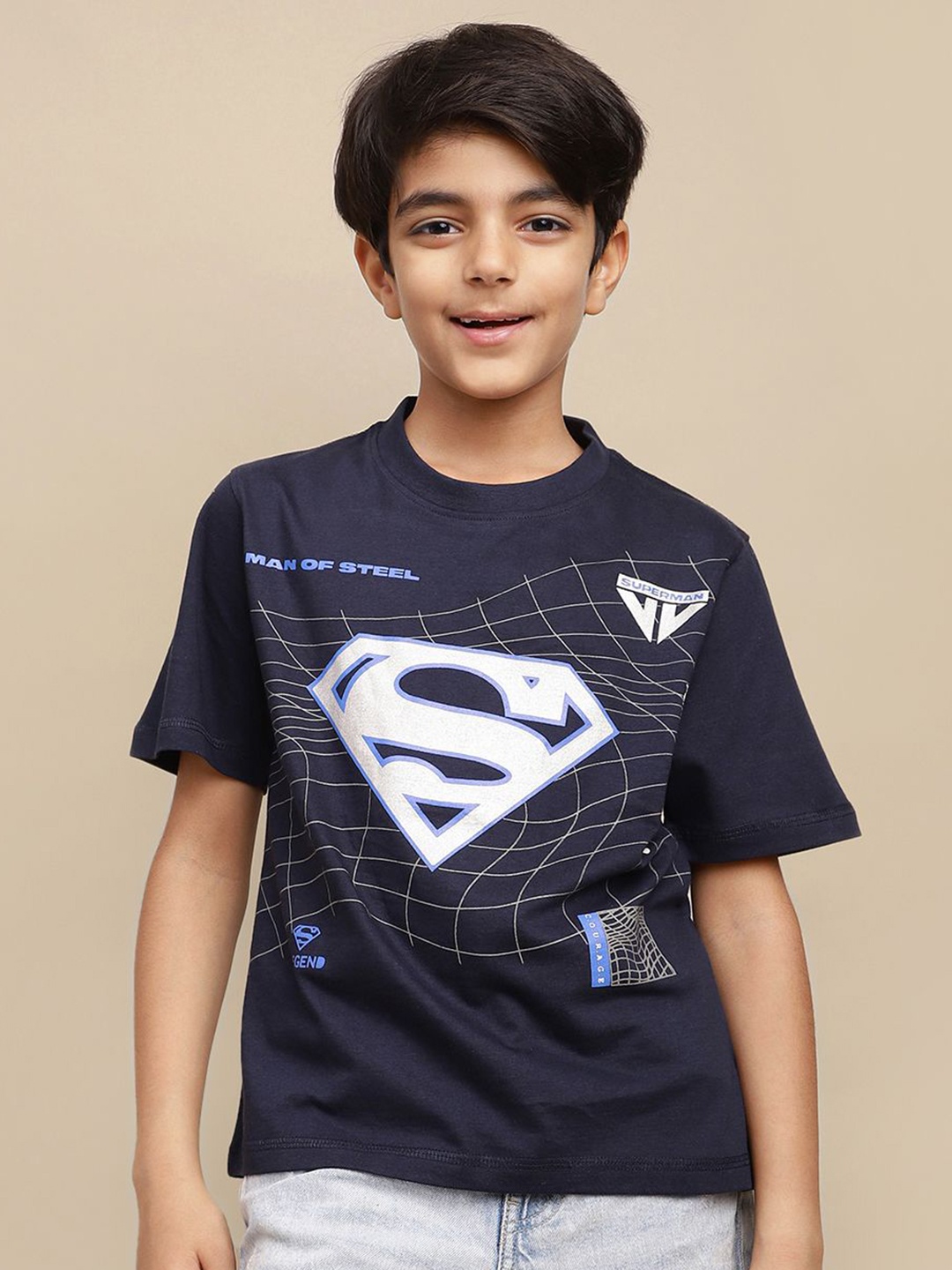 

Kids Ville Boys Superman Printed Pure Cotton T-Shirt, Navy blue