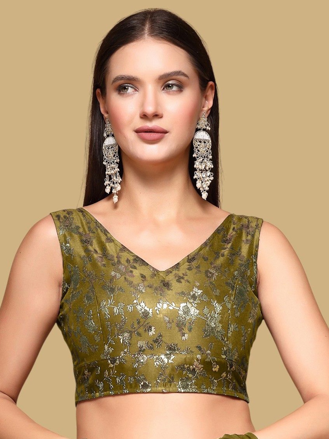 

Oomph! Woven Design Jacquard Saree Blouse, Green